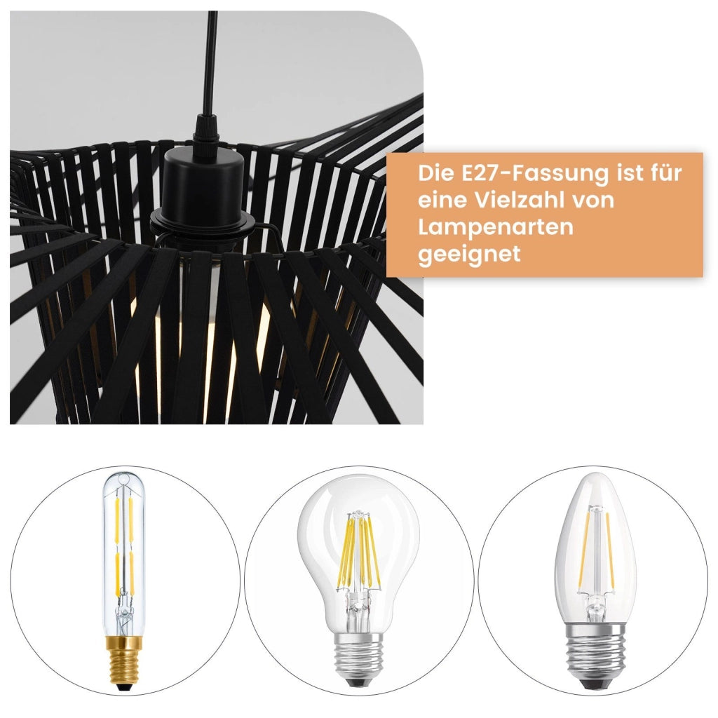 ZMH Lampada a Sospensione Moderna a LED Nero E27 60 cm per Sala da Pranzo