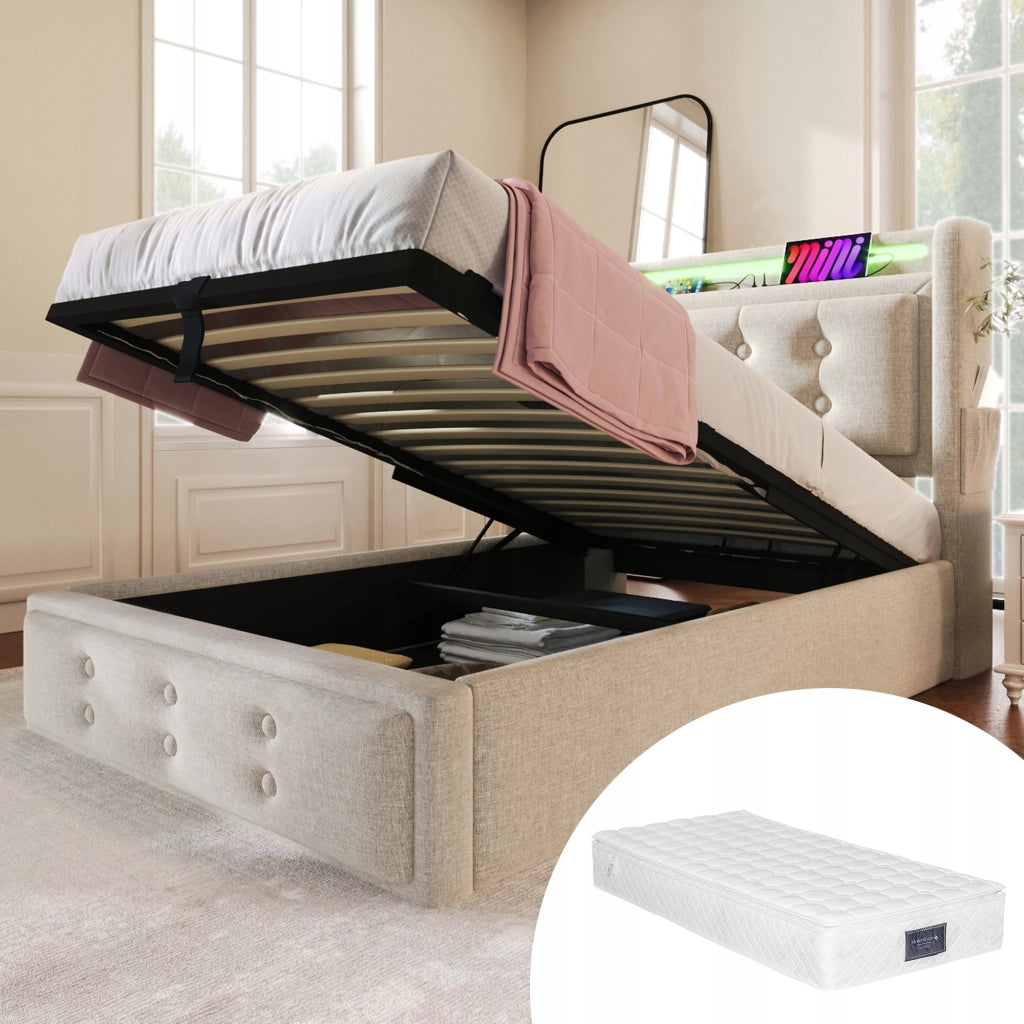Letto singolo imbottito 90x200 - Xylo - Beige con materasso incluso