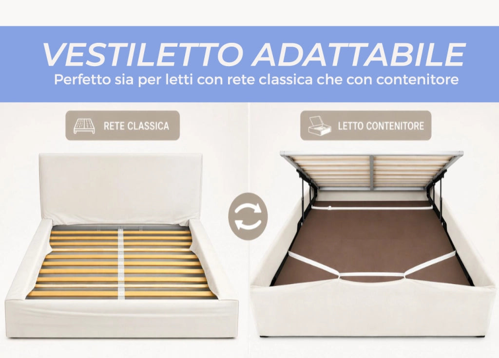 Vestiletto Giroletto Effetto Velluto Estensibile Tinta Unita Mod. Perfetto - Matrimoniale - Blu