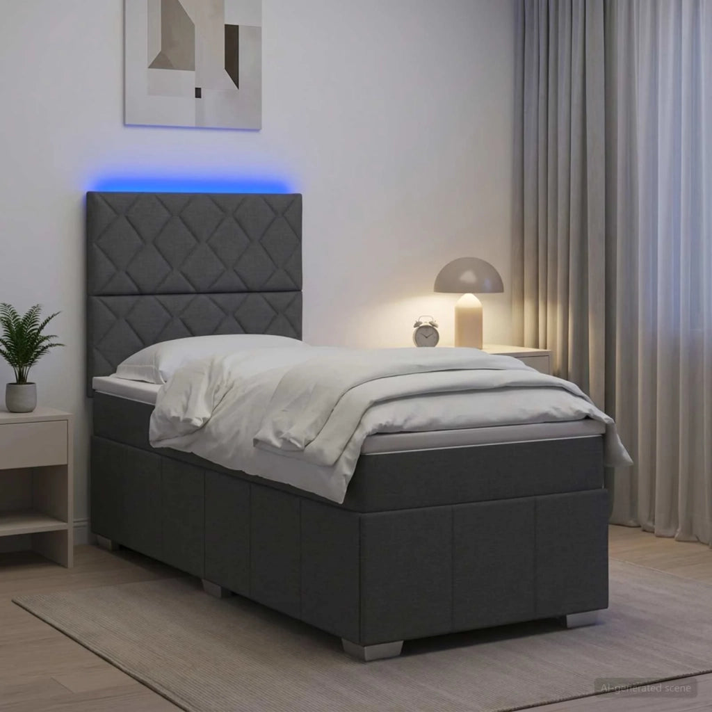 Letto Box Spring LED con Materasso Grigio Scuro 90 x 190 cm 3455501
