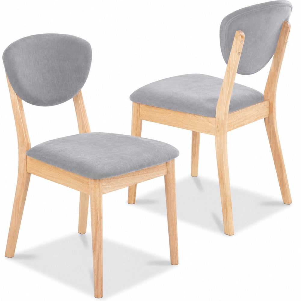 Set 2 Sedie da Pranzo in Legno Chiaro Rivestimento in Tessuto Grigio 52x47x84 cm