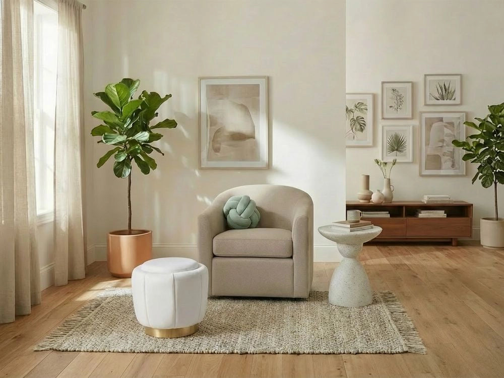 Pouf Velluto bianco con Base dorata ø 43 cm Poggiapiedi stile elegante glamour