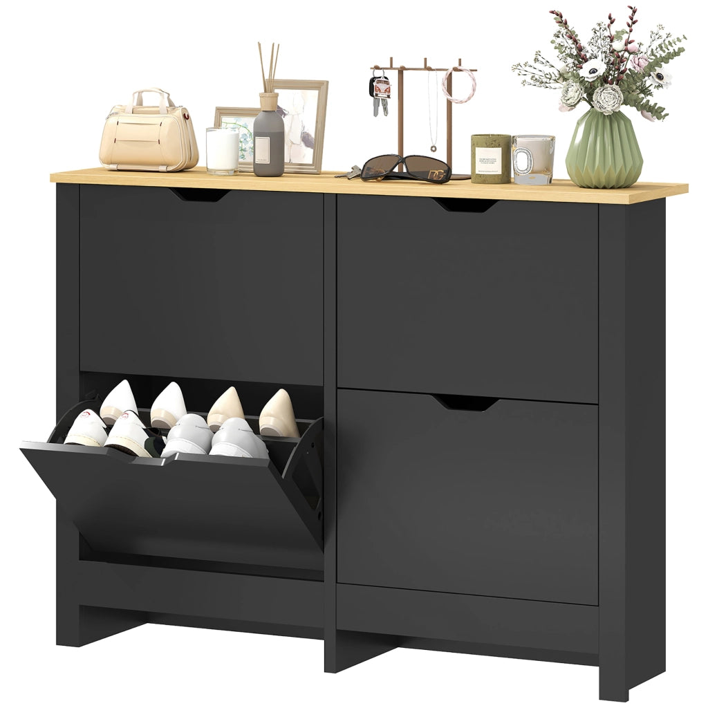 Scarpiera con 4 ante ribaltabili ¨C Xylo ¨C Nero e legno naturale 16 paia