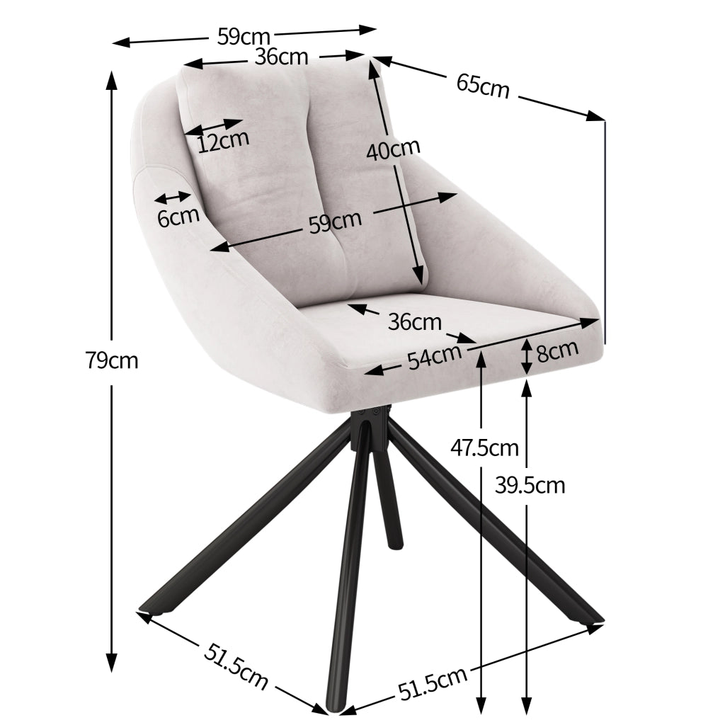 Sedia da pranzo girevole in velluto con supporto ergonomico e base in metallo per casa e ufficio beige 4 pezzi