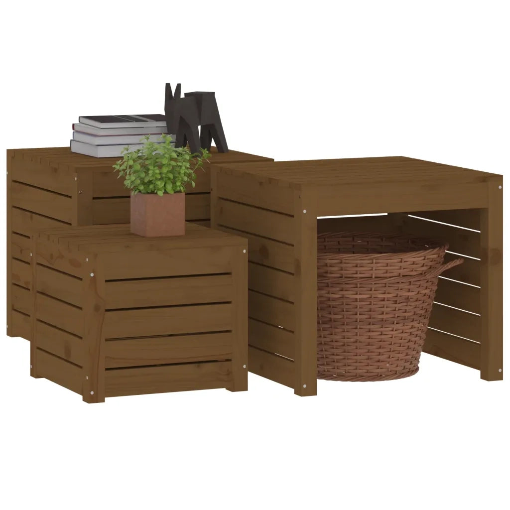 Set Cassette da Giardino 3 pz Ambra in Legno Massello di Pino 823958