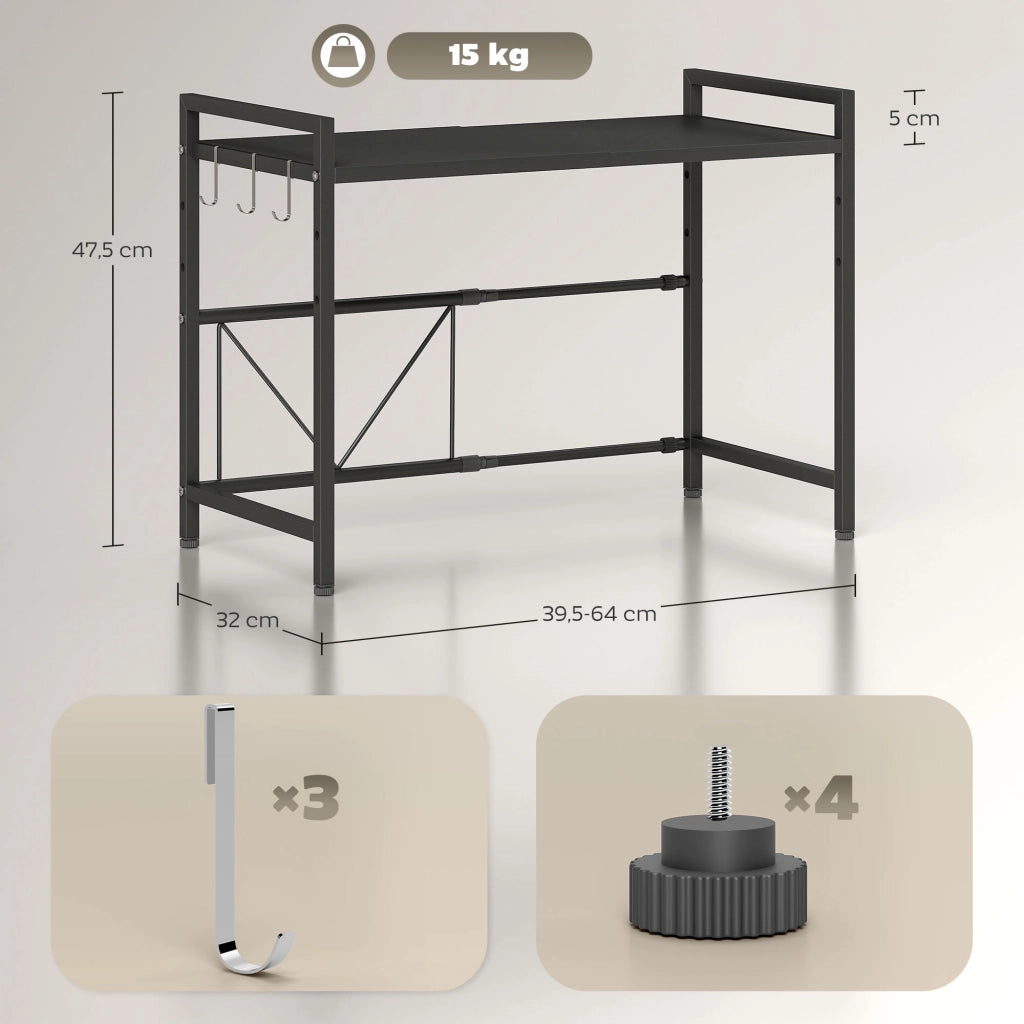 Tavolino da caff¨¨ a 2 livelli con ripiano estraibile e 3 ganci ¨C Zephmum ¨C Nero, metallo, 50x50x50 cm