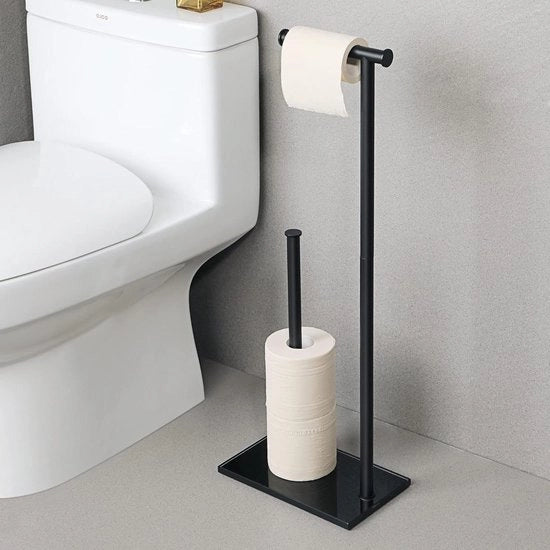 Sostegno per Carta igienica Indipendente Nero - Acciaio Inossidabile SUS304 - Base in Vetro Temprato 12 mm - Supporto per Rotoli di Carta igienica 3-4 pezzo