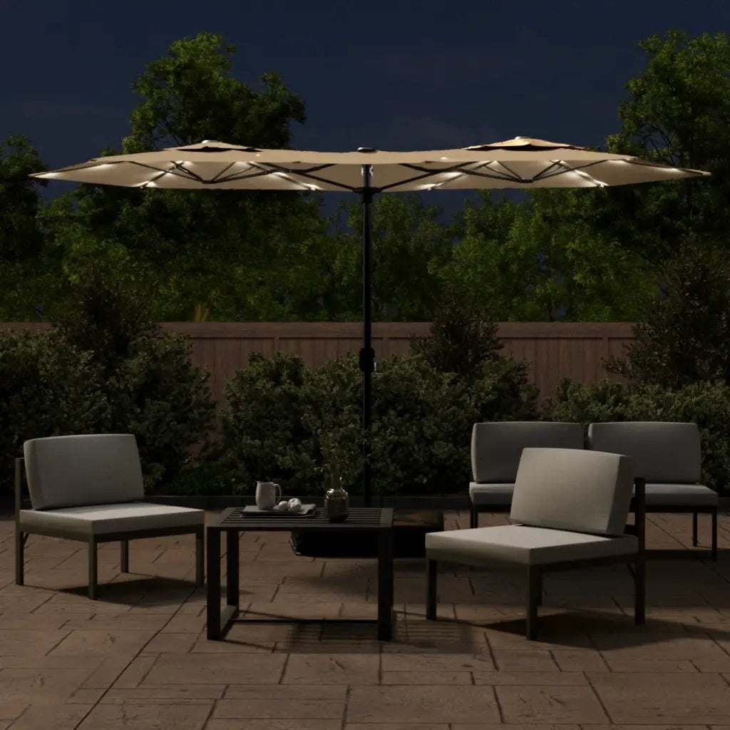 Ombrello | Parasolne a Doppia Testa con LED Tortora 316x145 cm