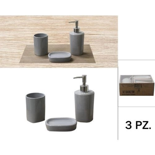 Set 3 Pezzi Accessori Bagno in Ceramica Tom Grigio