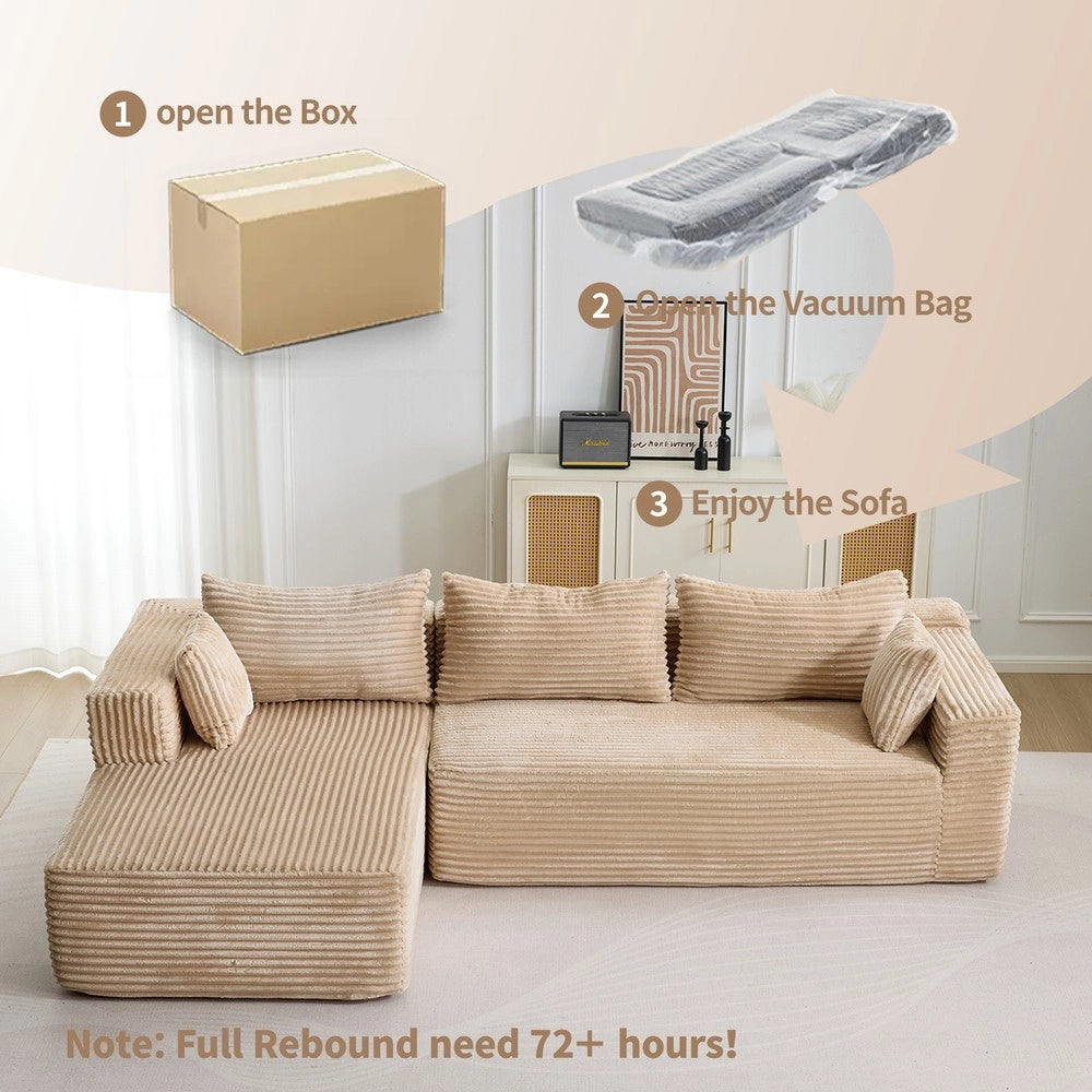 Divano Angolare con Chaise Longue ¨C MINIMAL ¨C Velluto a Coste, Beige