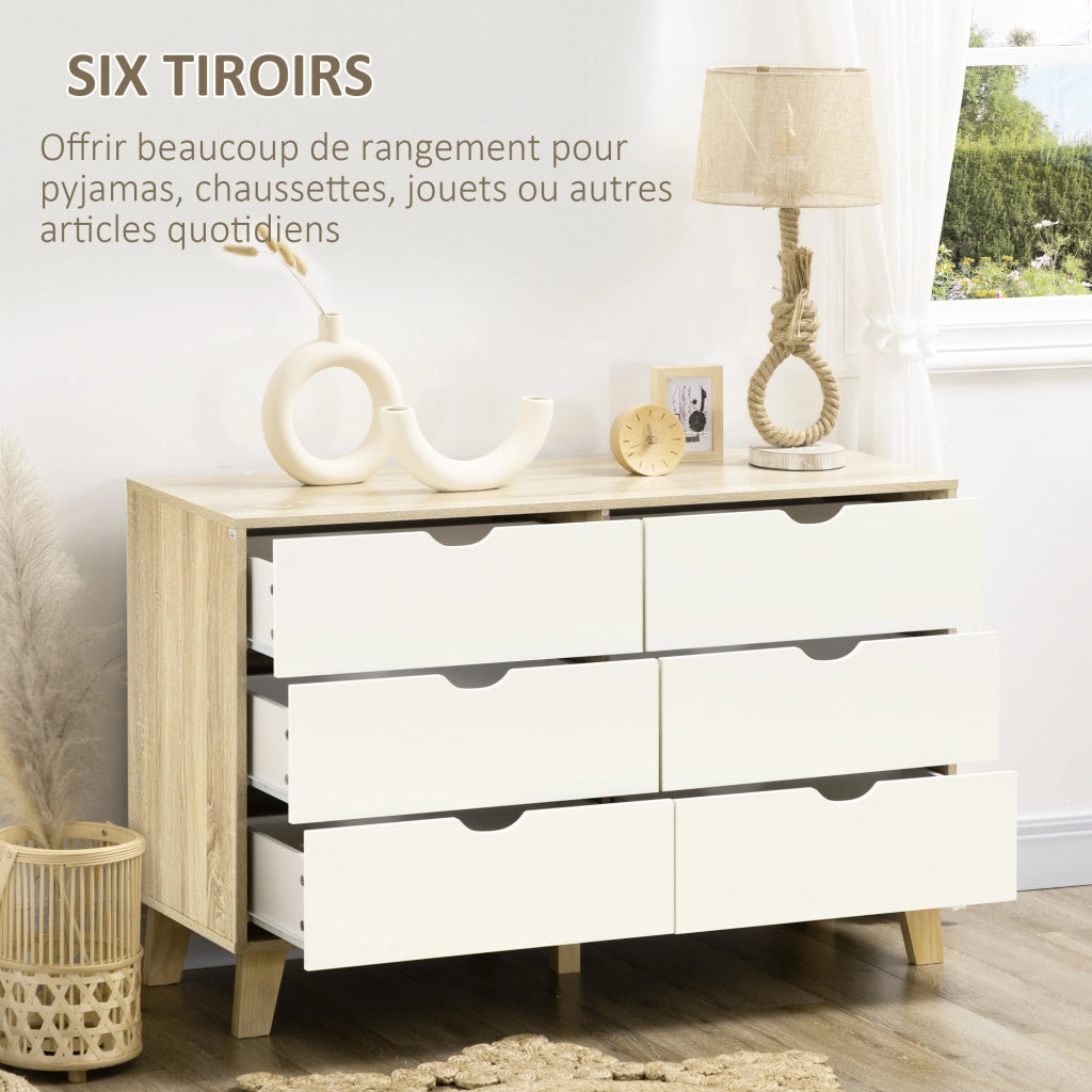 Cassettiera 6 cassetti stile scandinavo ¨C Xylo ¨C legno e beige 120x40x76 cm