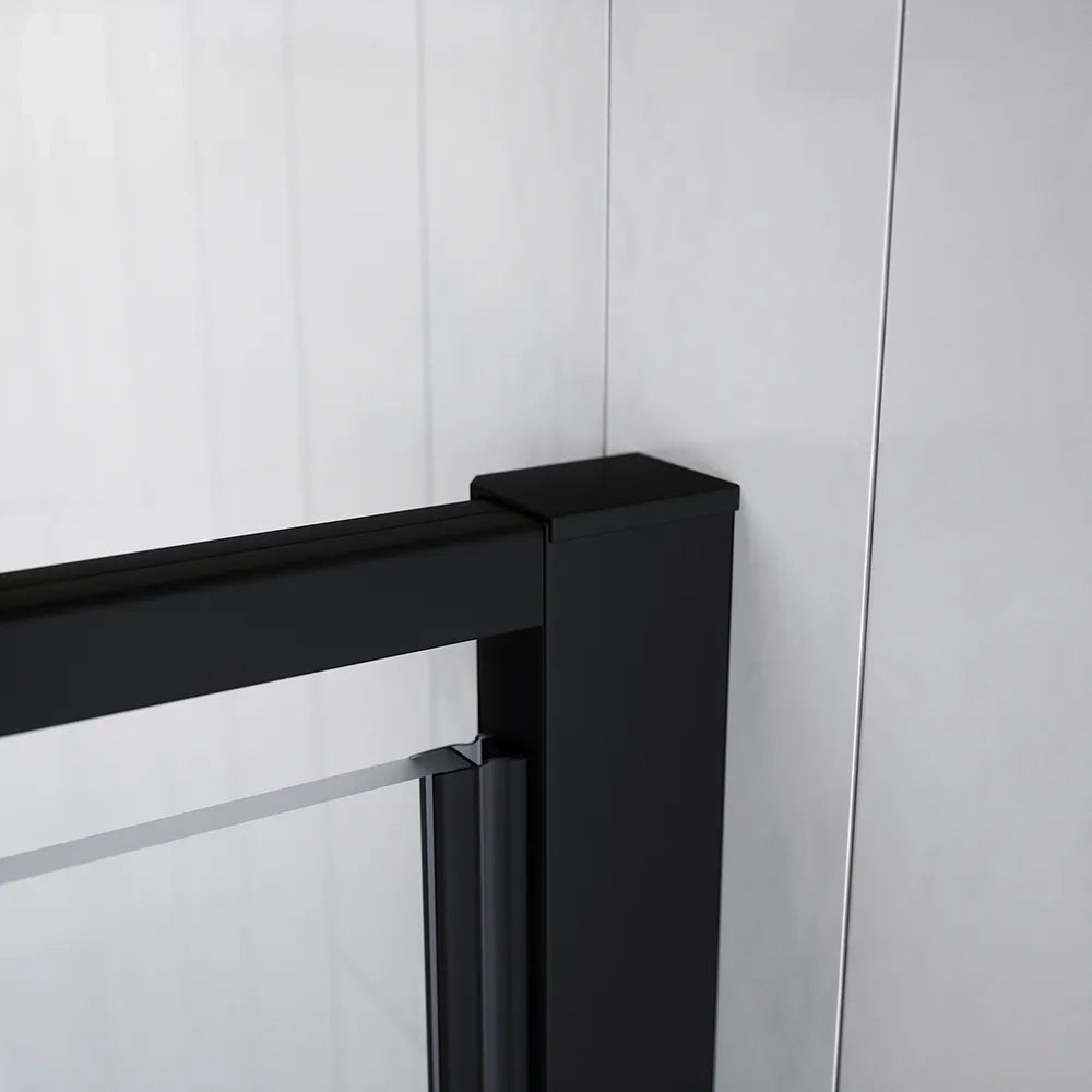 Porta doccia 90cm apertura a battente con profili nero opaco e vetro da 8mm trasparente h195 | Bahamas