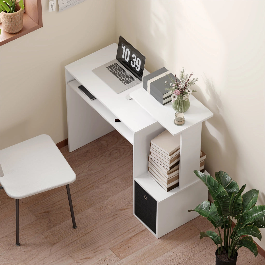 Scrivania per computer con cassetti e scaffale ¨C Minimal ¨C nero bianco 90x50x75
