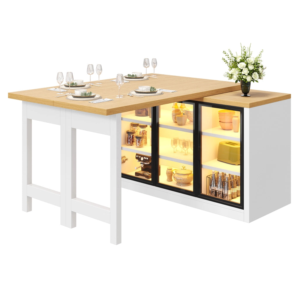 Tavolo allungabile con credenza laterale e luci multicolore, bianco