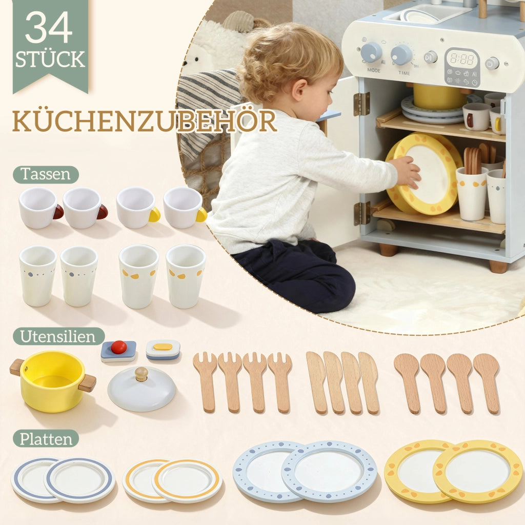 Cucina Giocattolo per Bambini ¨C Minimal ¨C Legno MDF, Colore Blu Chiaro