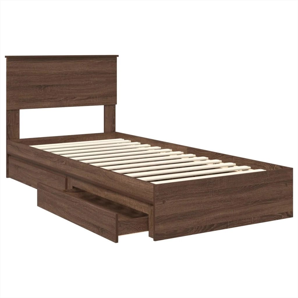 Letto con Contenitore con testiera-Struttura Letto con contenitore Rovere Marrone 75 x 190 cm 518176