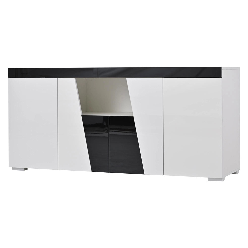 Credenza Angolare 140x40x65cm - Xylo - 3 Ante con Luci LED, Colore Bianco e Nero
