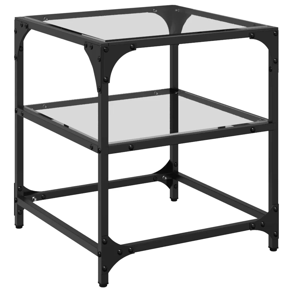 Tavolino Salotto con Piano Vetro Trasparente 40x40x45cm Acciaio 846003