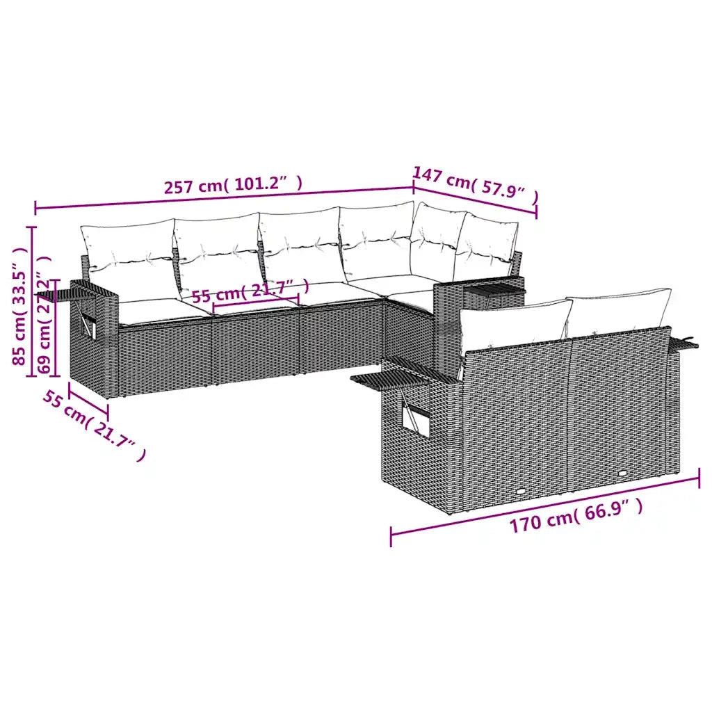 Set Divani da Giardino 7 pz con Cuscini Grigio in Polyrattan 3220410