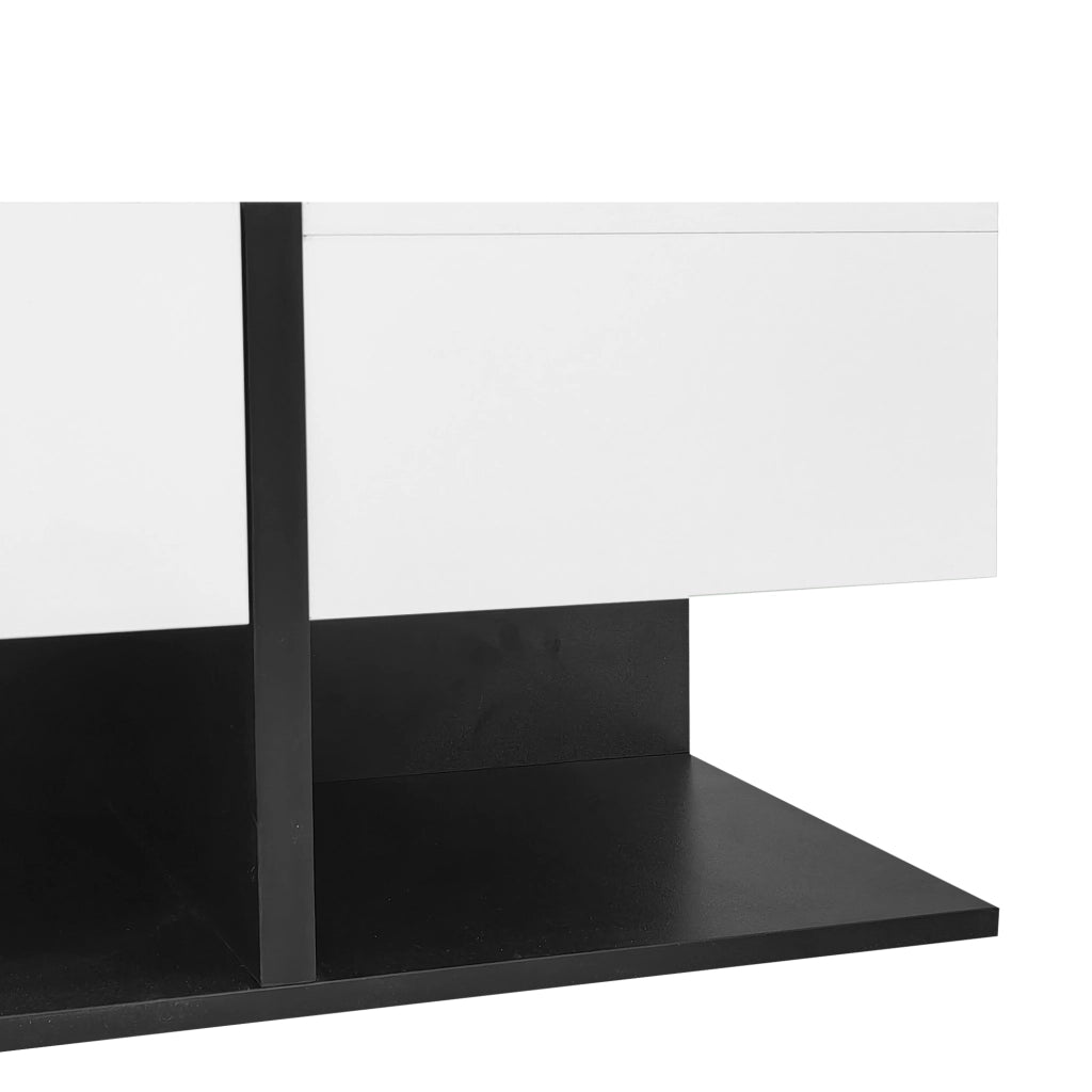 Tavolino basso quadrato con 2 cassetti e vano contenitore per soggiorno in pannello truciolare nero e bianco 70 × 70 × 35,5 cm