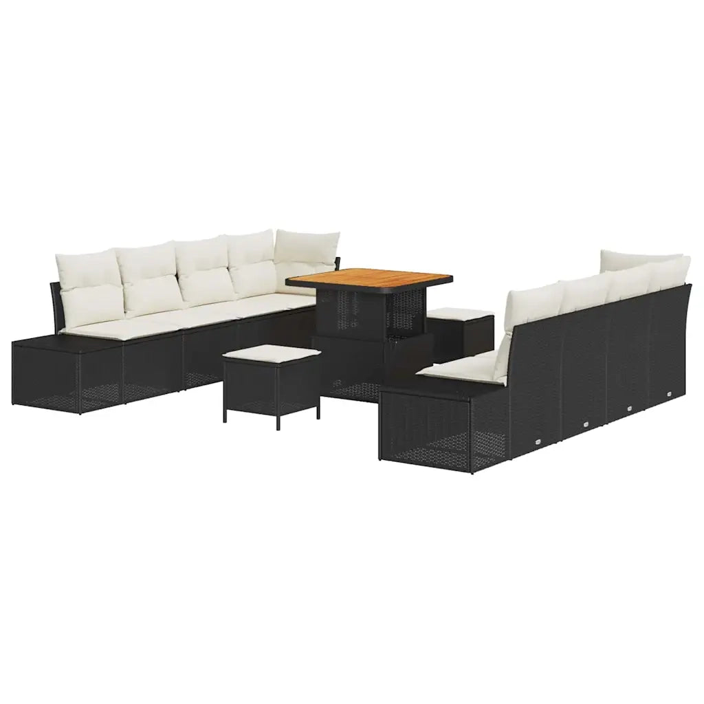 Set Divano da Giardino con cuscino 11 pcs Nero Poly Rattan