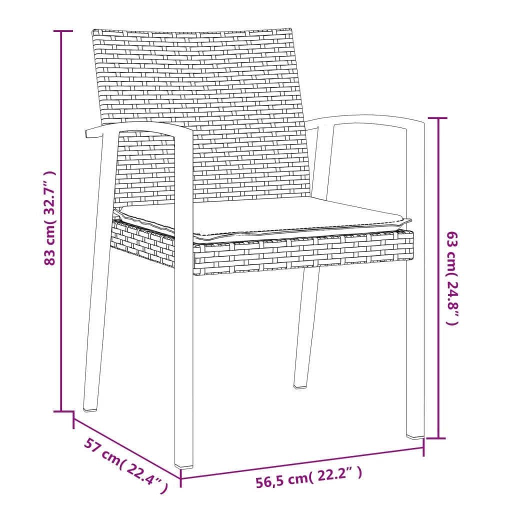 Set Pranzo da Giardino 3pz | Set Salotto da Giardino con Cuscini in Polyrattan e Acciaio