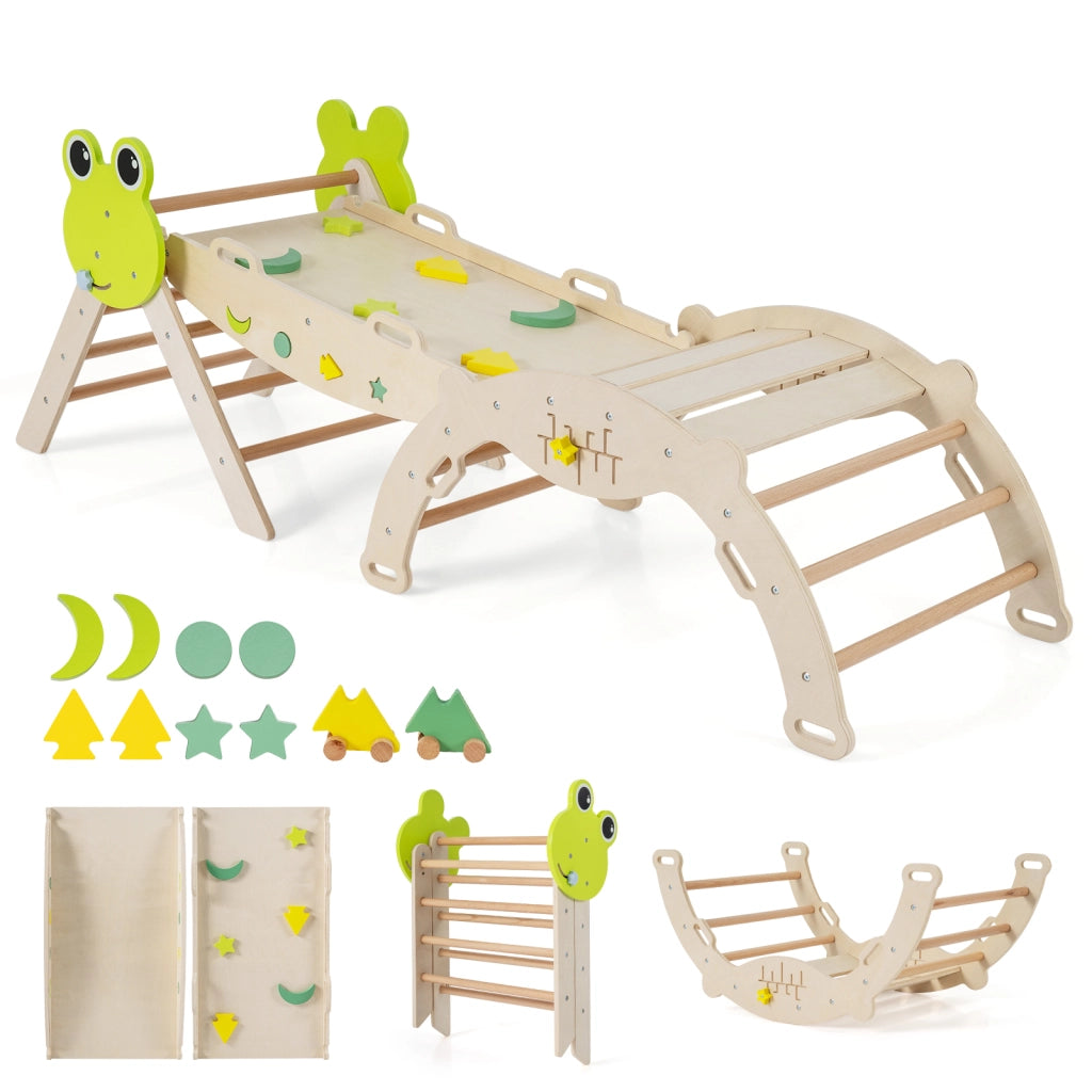 Giochi da arrampicata per bambini con rampa-Set montessori in legno a tema rana con gioco del labirinto Naturale