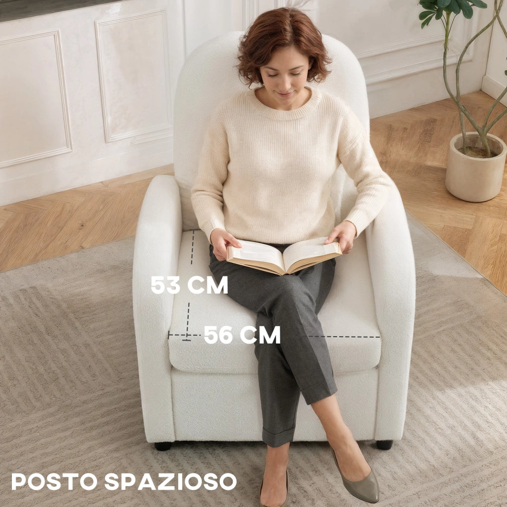 Poltrona Moderna con Cuscino e Spazio Contenitore ¨C Zephmum ¨C Rivestimento in Pile Teddy Crema 76x77x95 cm