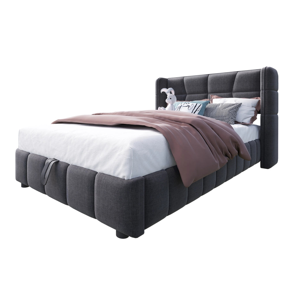 letto imbottito tessuto grigio 90 x 200 cm