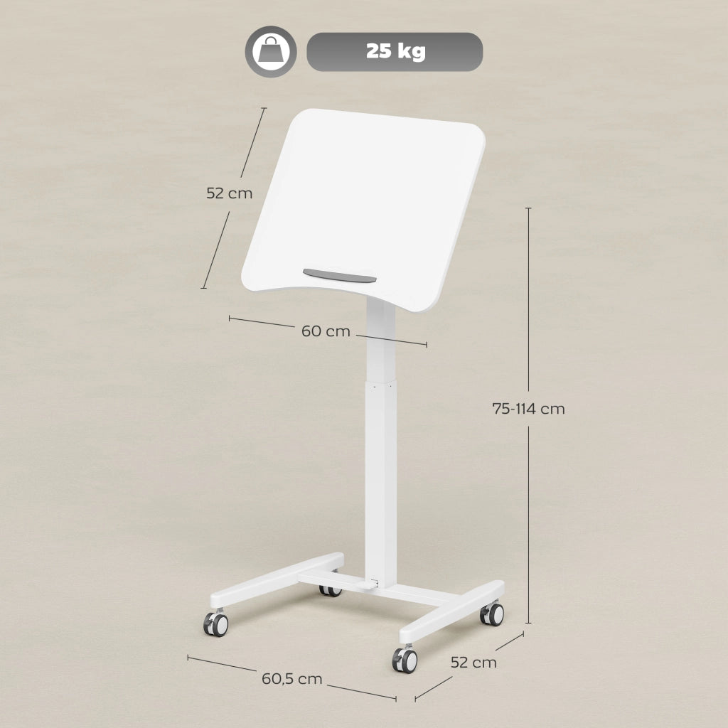 Scrivania Regolabile in Altezza con Ruote ¨C Xylo ¨C Piano Inclinabile Bianco 60x52x75-114cm
