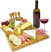 Tavolo da formaggio e charcuterie grande con set di regalo con coltelli e supporto - Bambù naturale - Ideale regalo per il benvenuto, compleanno, Natale, matrimonio