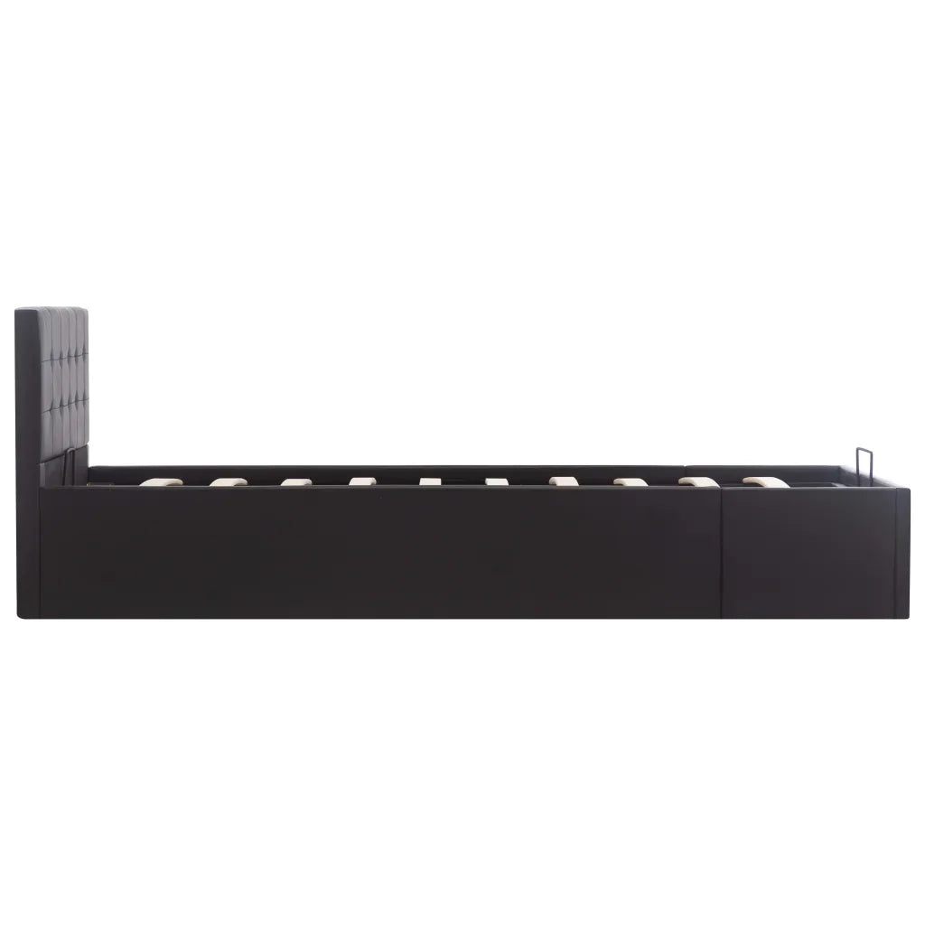 Letto singolo | Letto per adulti | Giroletto con Contenitore Idraulico Nero Similpelle 90x200cm