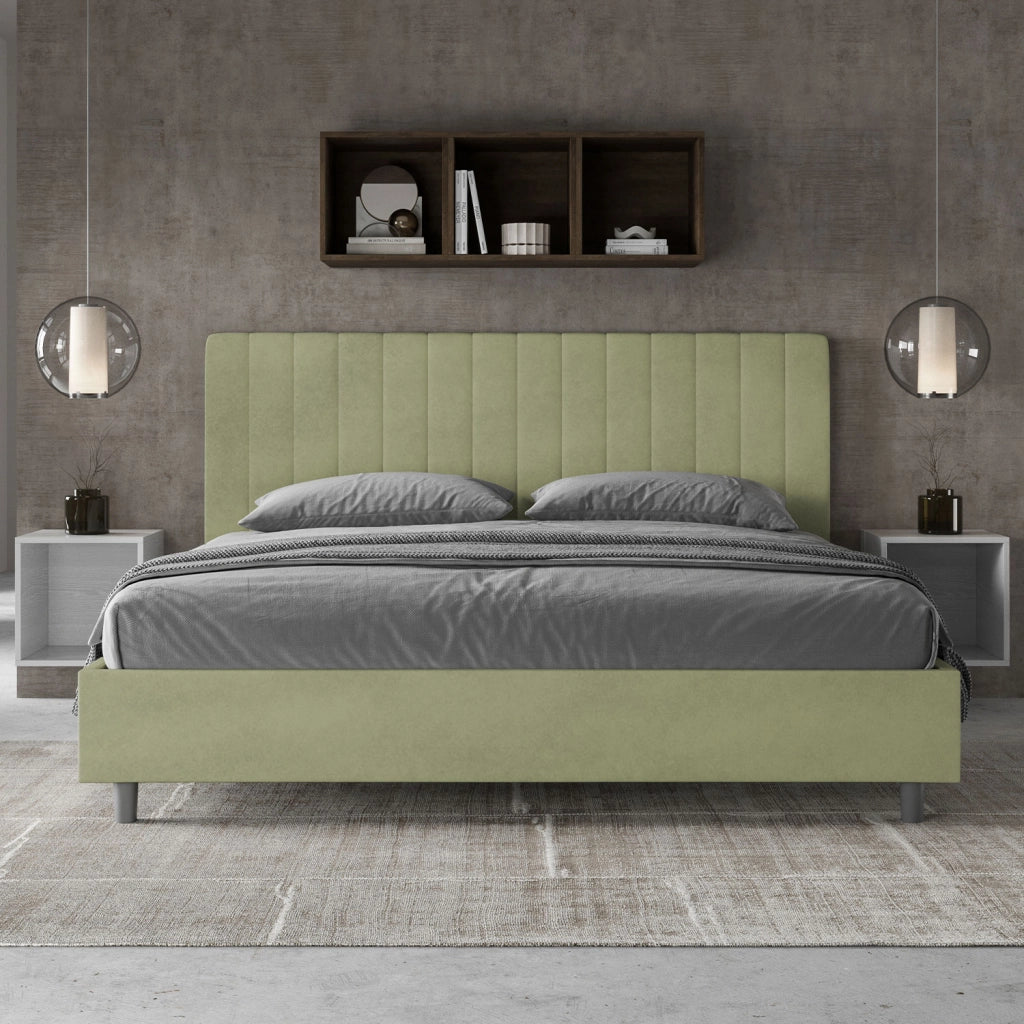 BS COM Letto matrimoniale king size con rete imbottito 190x210 microfibra tè verde