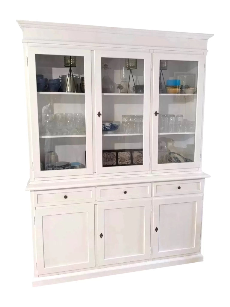 Cristalliera arte povera 3 porte in legno shabby bianco 156x42x205 (1381) - Mobili 2G