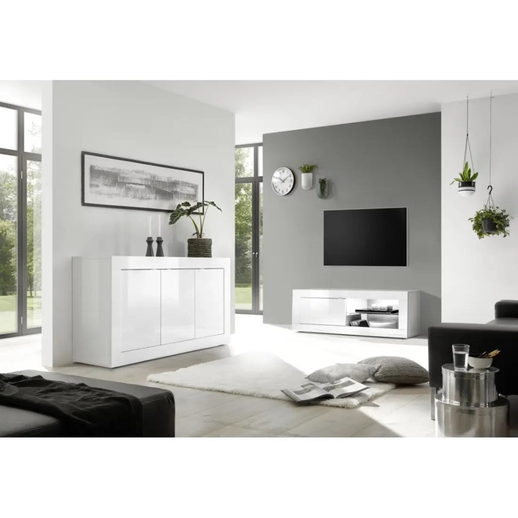 Mobile TV 1 porta ISORA - Bianco lucido - Design moderno ed elegante