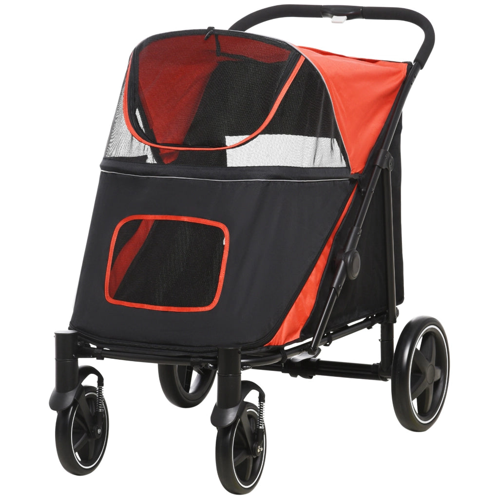 Passeggino per Cani Pieghevole con Ingressi a Cerniera e Finestre a Rete, 112x65x100 cm, Nero e Rosso