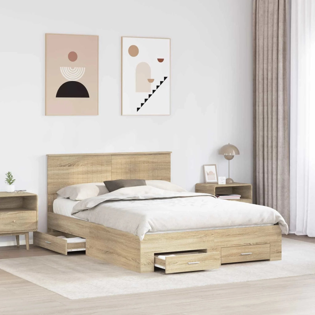 Struttura del letto con testiera-Giroletto con Testiera Rovere Sonoma 135 x 190 cm 466100