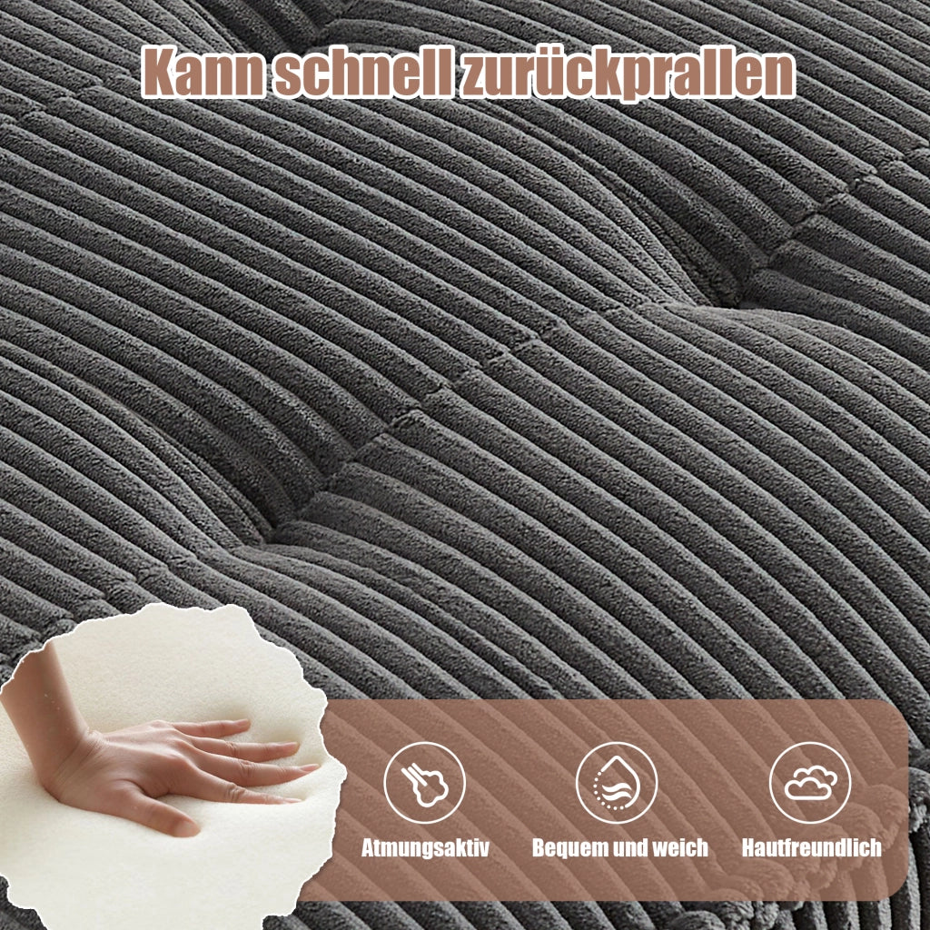 OKWISH Divano Modulare 6 Posti, Configurabile a U o L e Funzione Letto, Tasche Laterali, Velluto a Coste, Grigio