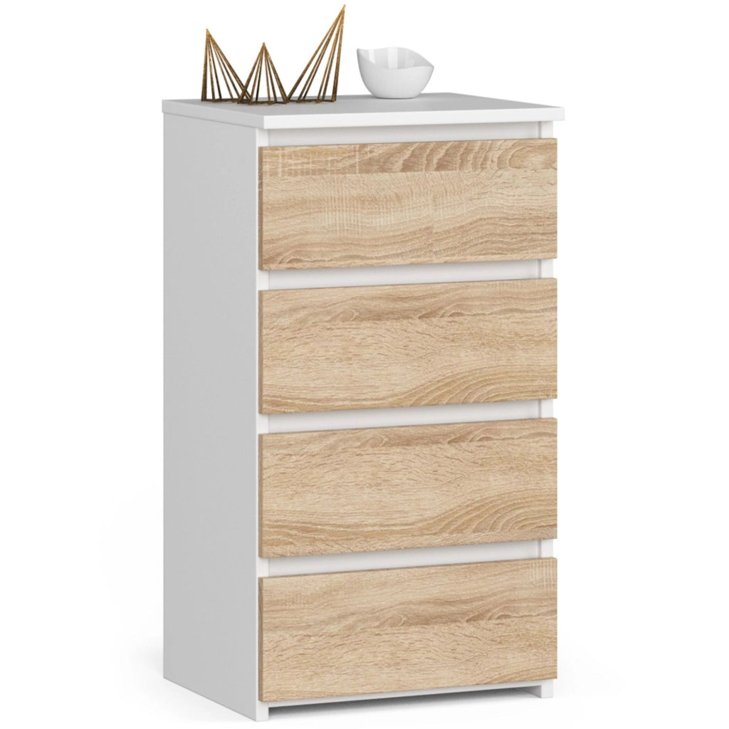 Cassettiera AKORD CL4 Cassettiera Bianca 40 cm 4 cassetti inserto frontale Sonoma Quercia 40x35x74 cm