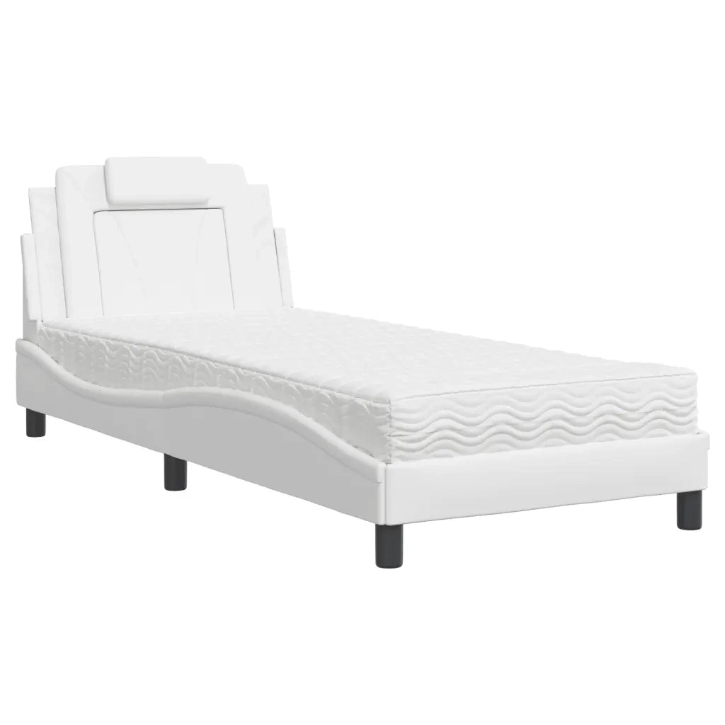 Letto singolo | Letto per adulti | Letto Viana con Materasso Bianco 90x200 cm in Similpelle
