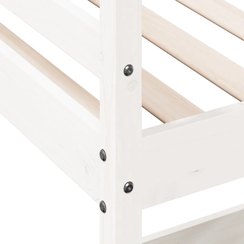 Letto singolo | Letto per adulti | Letto Soppalco con Scrivania Bianco 90x200 cm Massello Pino