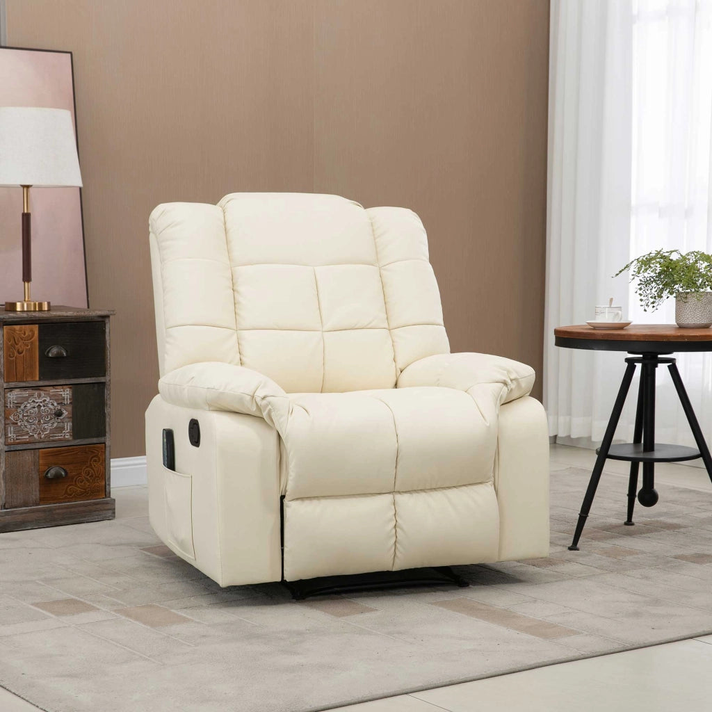 Poltrona Massaggiante Elettrica Reclinabile ¨C Zephmum ¨C Ecopelle Crema 94x99x99cm