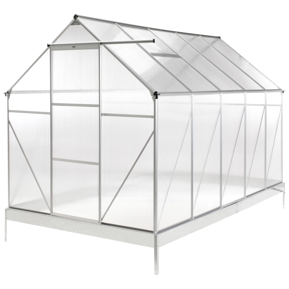 Grande serra da giardino in policarbonato con struttura in alluminio Porte scorrevoli walk-in Protezione UV Argento