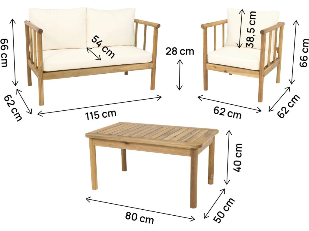 Set di mobili da giardino in legno "Milano" con cuscini - 4 posti - Beige