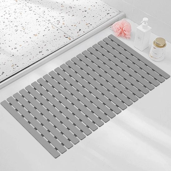Matte antiscivolo per doccia e bagno 70 x 40 cm con chiusure BPA-free pieghevole e tagliabile su misura in grigio