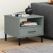 Comodino con Gambe in Metallo-Tavolino da notte Grigio Legno Massello Pino OSLO