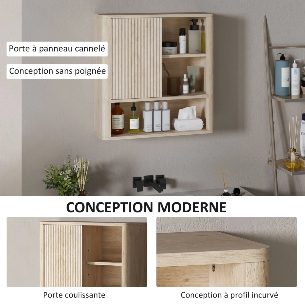 Mobile bagno a parete con ripiani regolabili ¨C Xylo ¨C legno naturale con ante scorrevoli