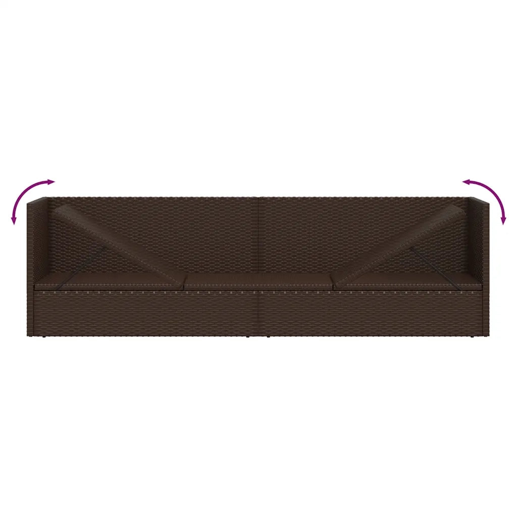Lettino da Giardino con Cuscini in Polyrattan Marrone 49392