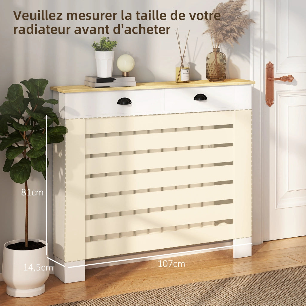 Coperchio per termosifone con 2 cassetti ¨C Minimal ¨C bianco 111x19x95.5 cm