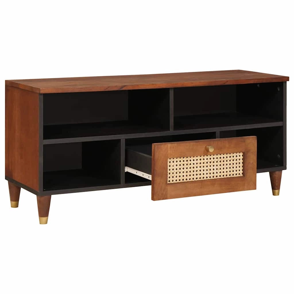 Mobile porta TV moderno dal design elegante e con spazio per riporre gli oggetti 100 x 33,5 x 46 cm in legno di mango marrone 02_0057902